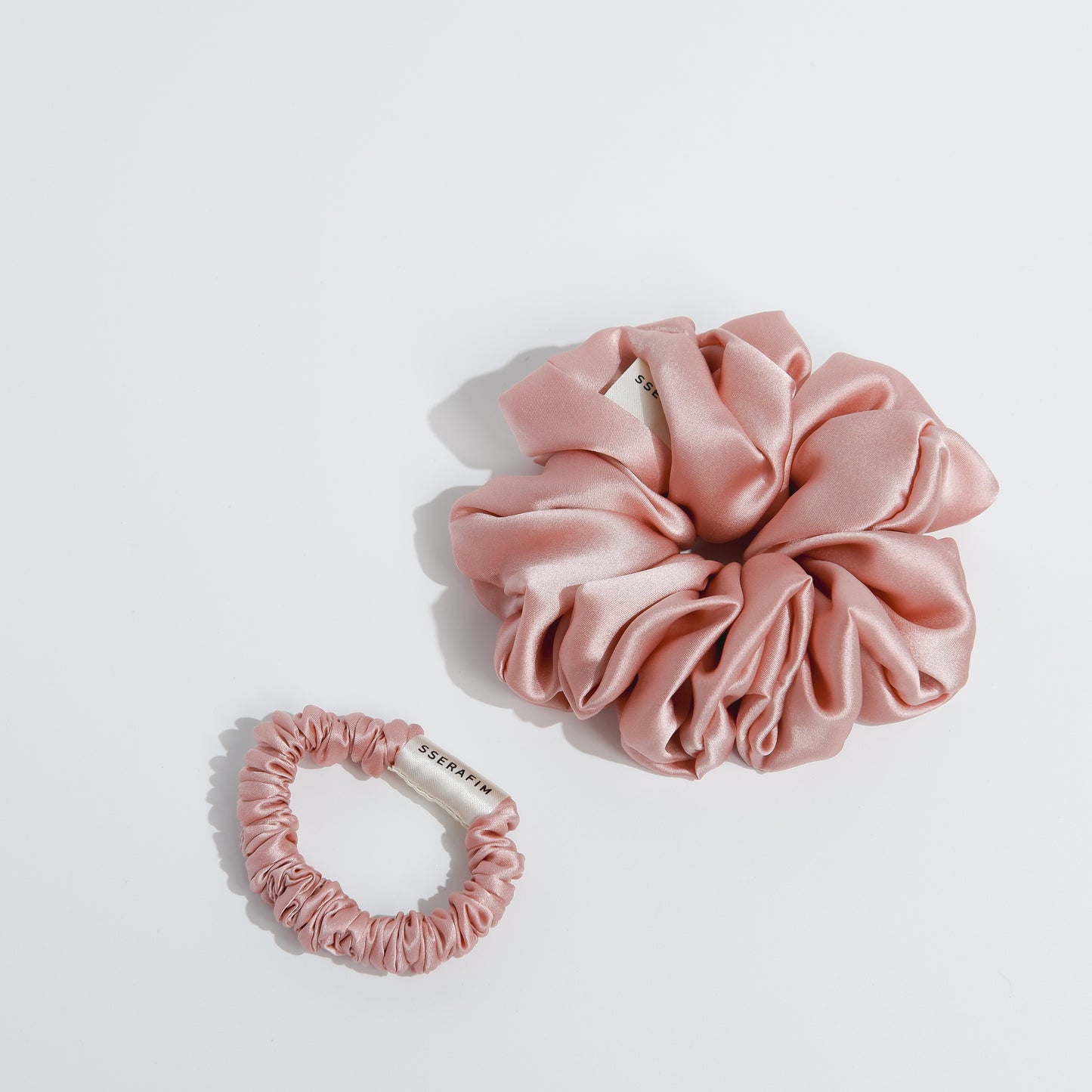large mulberry silk scrunchies in pink color- front and back skinny large size by sserafim