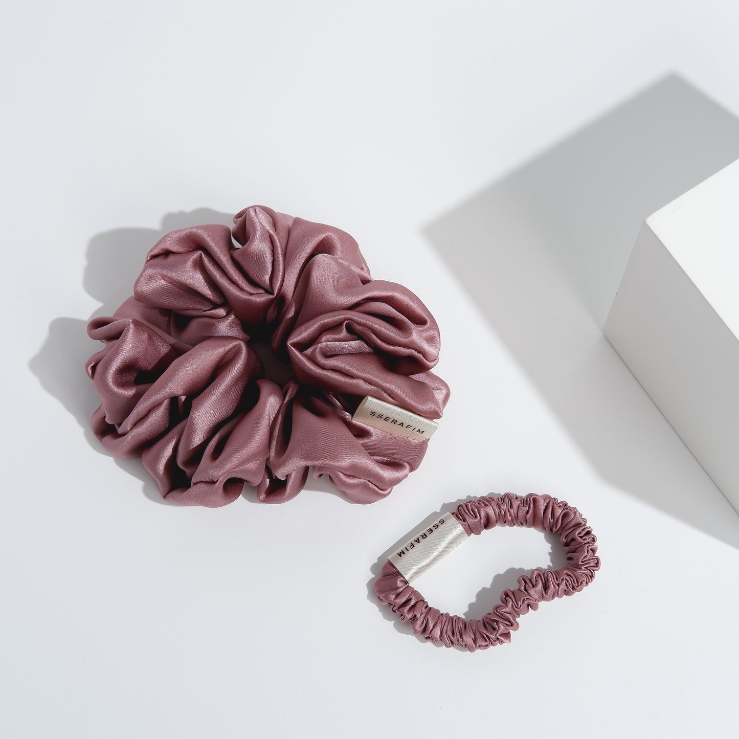 large mulberry silk scrunchies in purple color- front and back skinny large size by sserafim