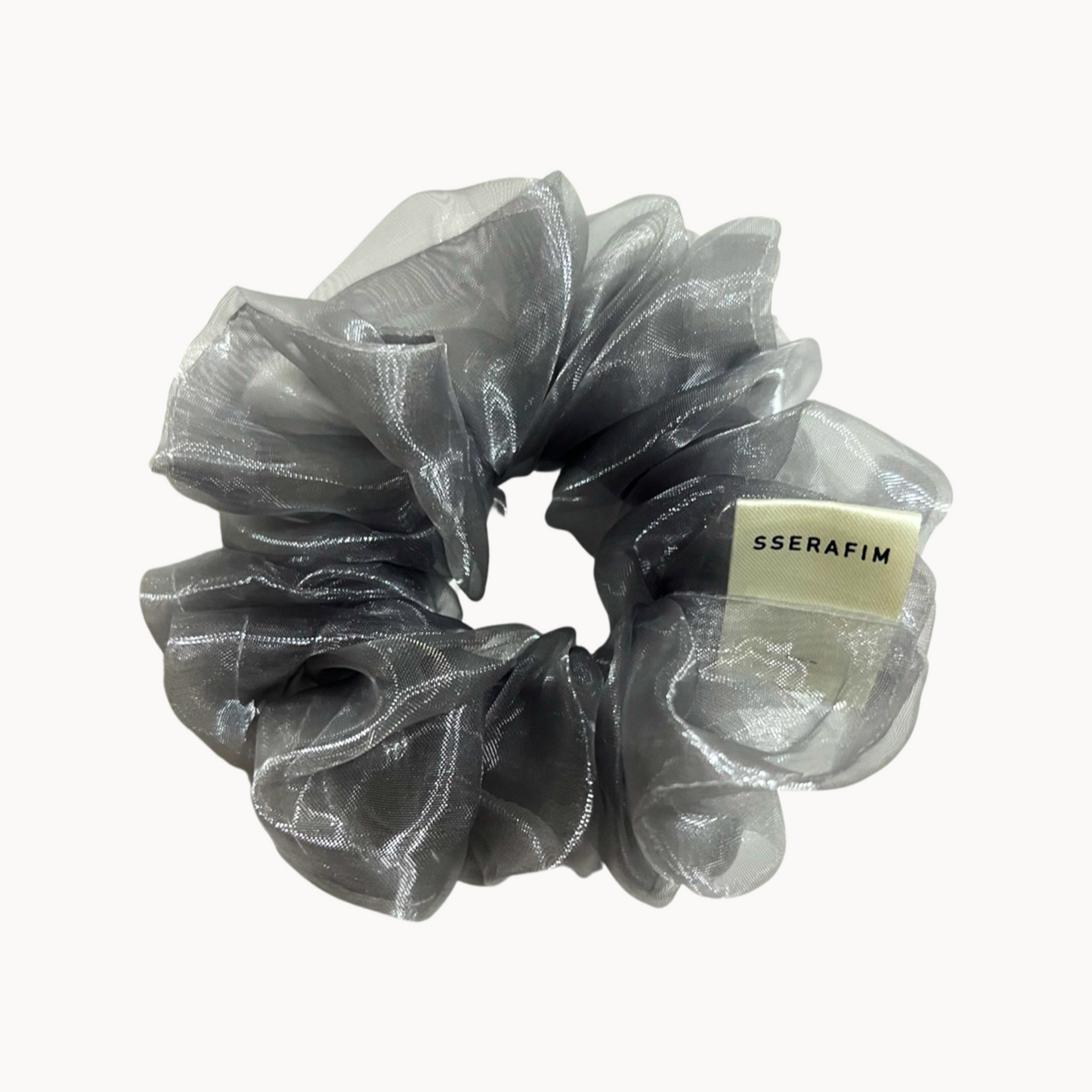 lulu xl scrunchies organza silk in black - front by sserafim