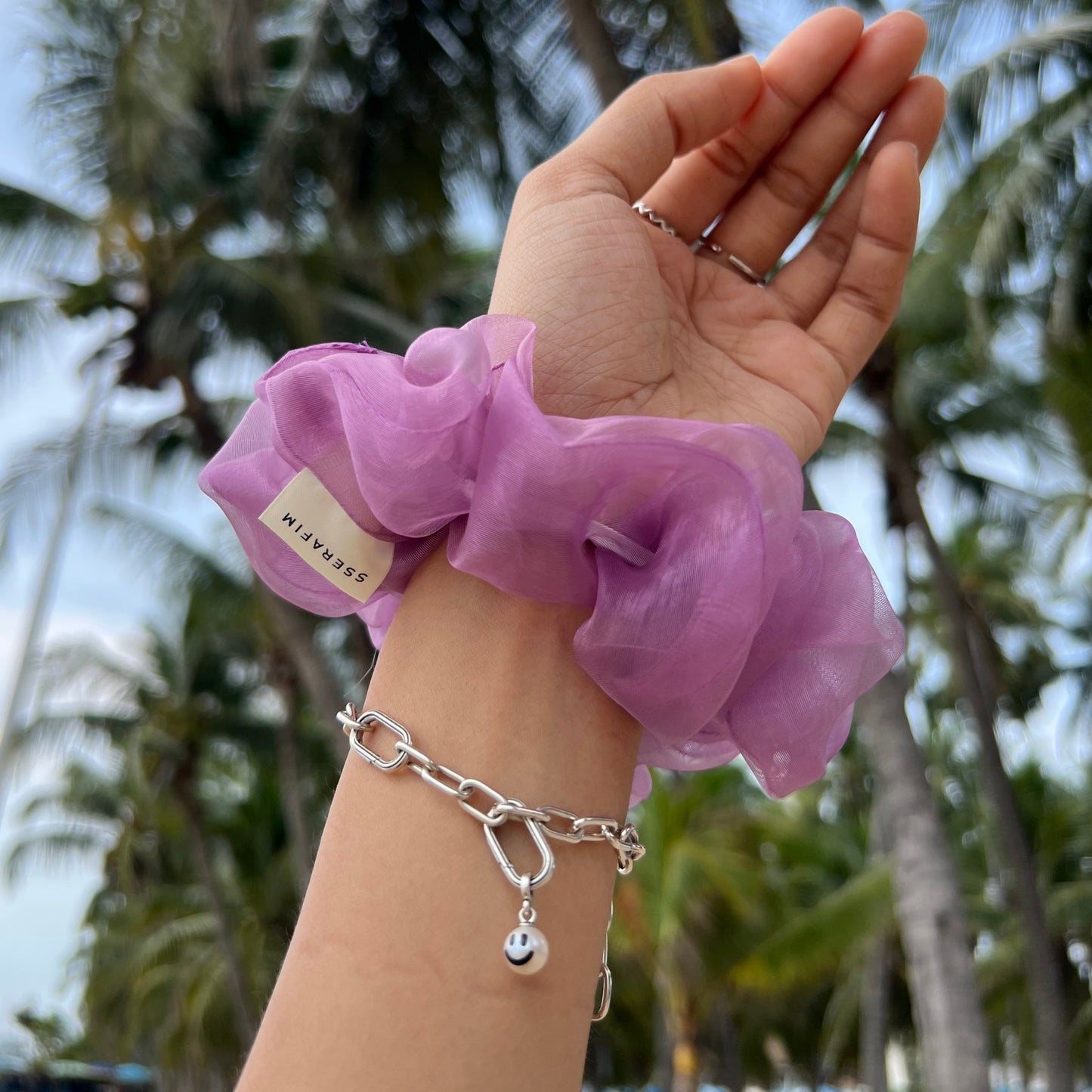 rome xl size scrunchies organza silk purple color - front by sserafim
