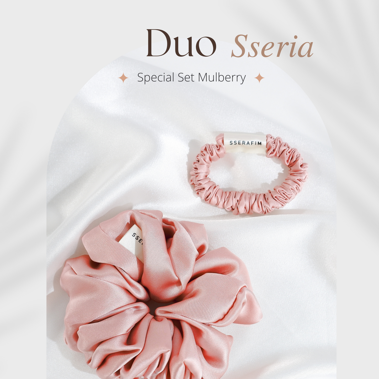 duo skinny and large size mulberry silk scrunchies collection- front by sserafim