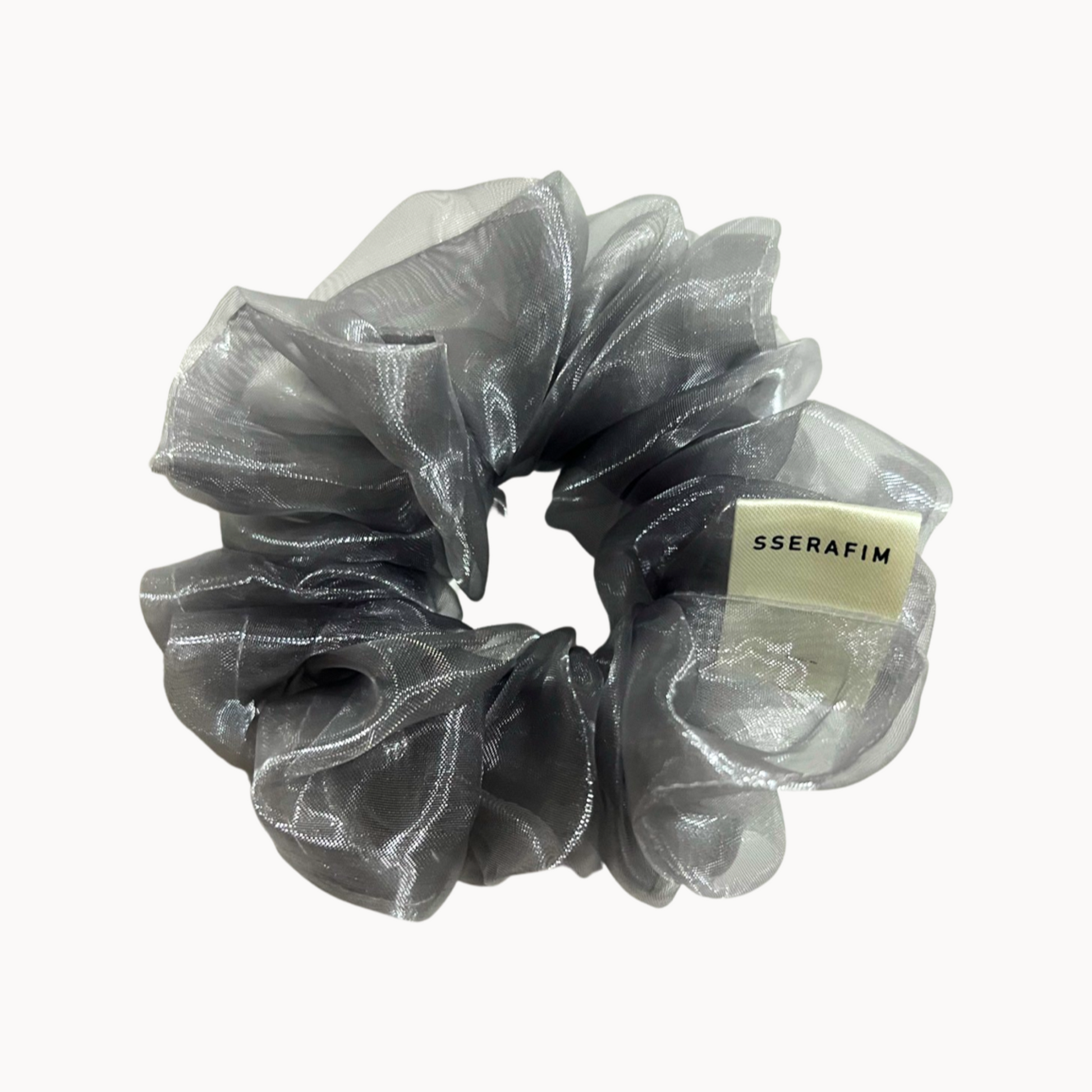 lulu xl scrunchies organza silk in  black  - front  by sserafim