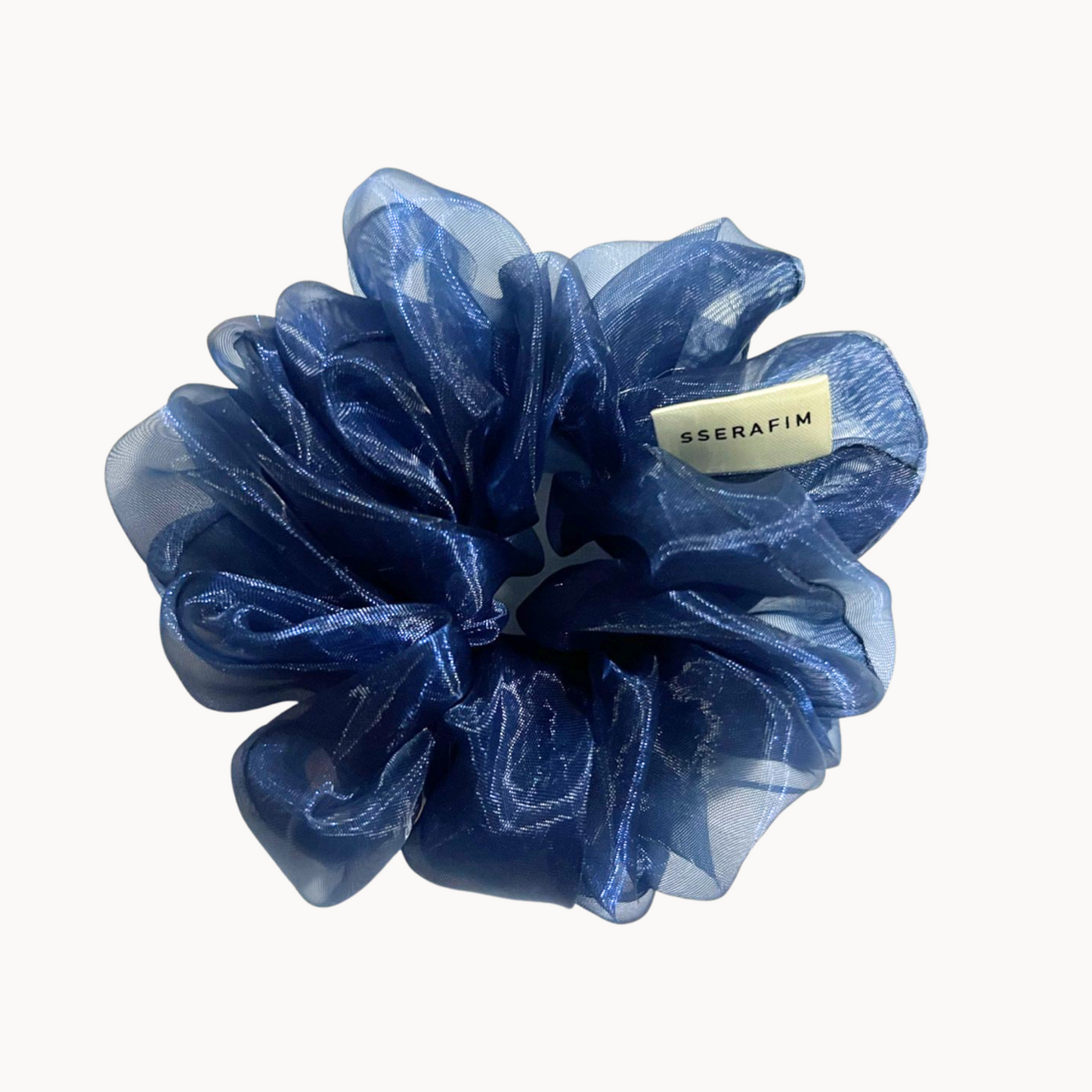 vibes xl size scrunchies organza silk in blue - front by sserafim